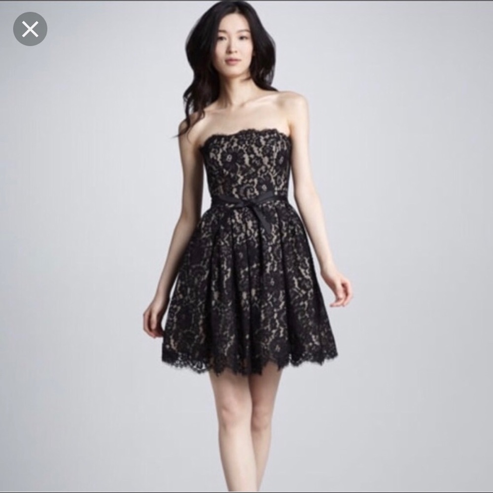 Robert Rodriguez Black Lace Strapless Dress